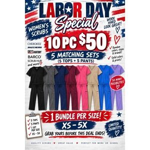 Lot of 10 Cherokee Workwear Medical Scrubs Set 5 Tops 5 Pants XXS New with Tags